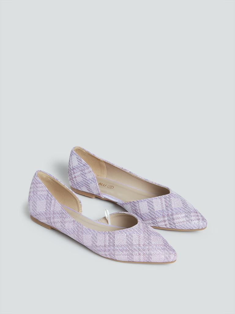 LUNA BLU Lilac Shimmer-Detailed Checkered Flats